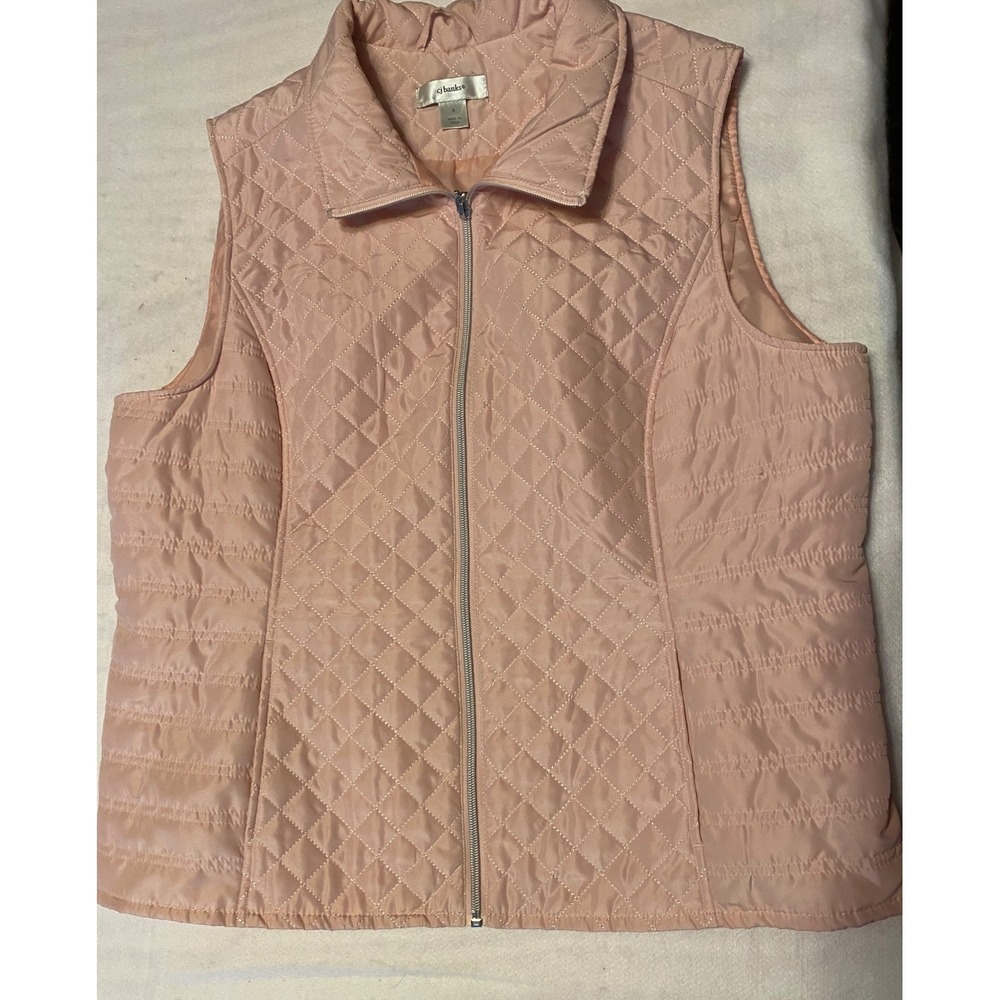 CJ Banks Women Quilted Vest Pink Full Zip Collar Lightweight Outerwear Size X/14
